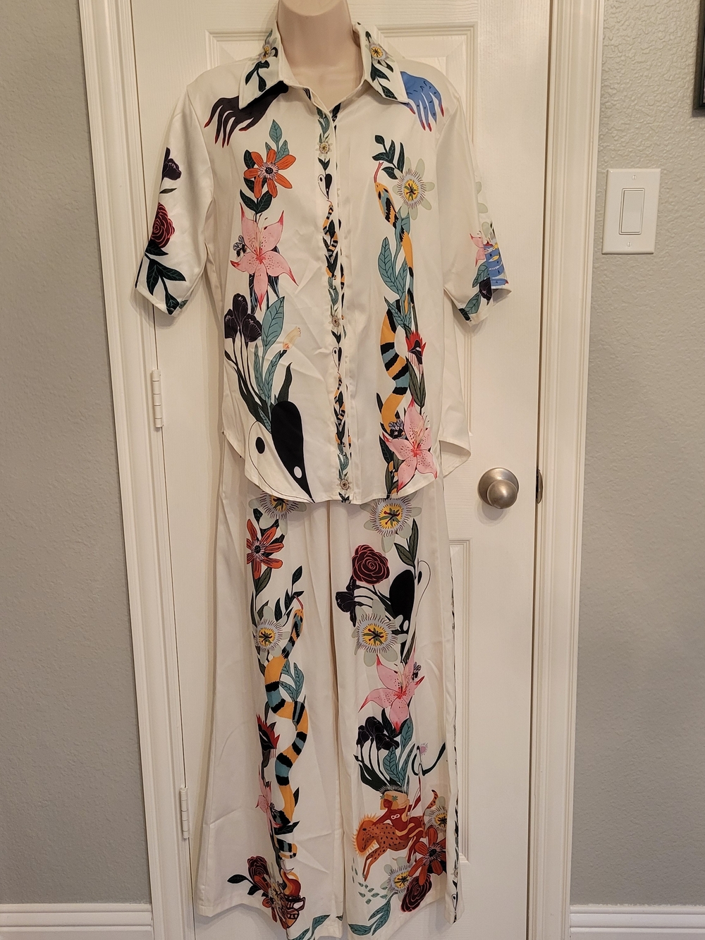 Floral & Animal Print Button-Up Set